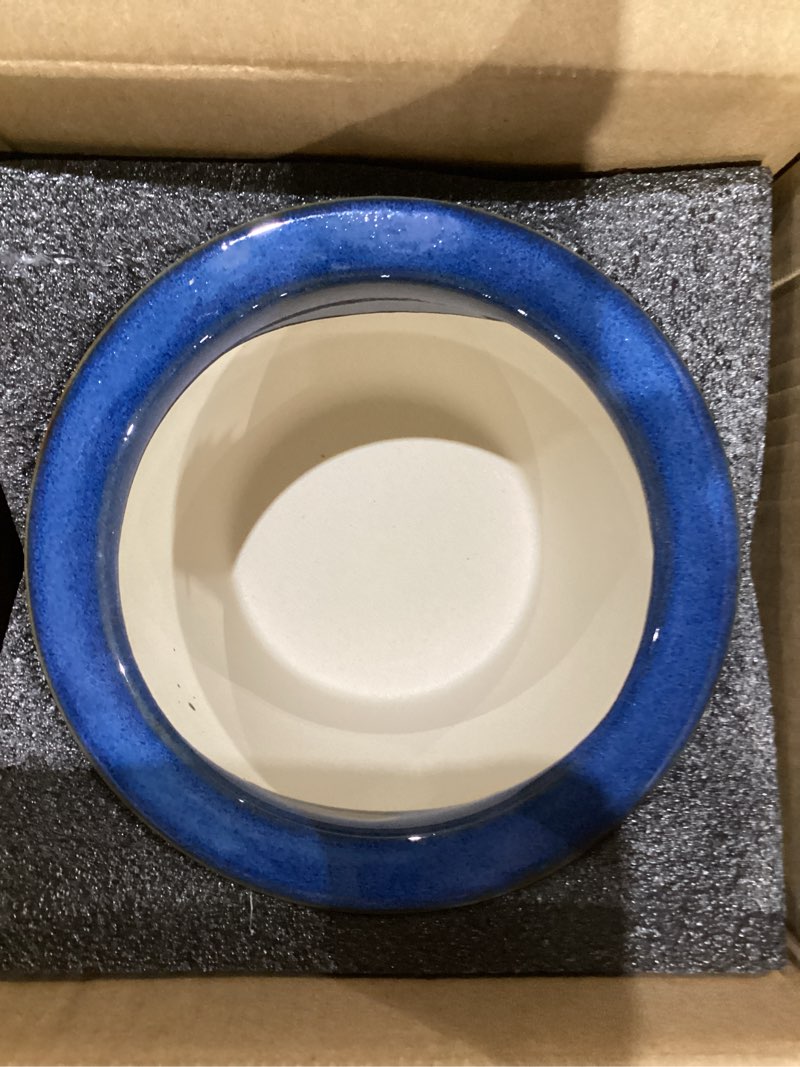 Condition photo showing New/Like New for 6 inch self watering pots, ceramic african violet planter with absorbent inner pot, round flower pot for indoor plants, ceramic pots for plants, room home decor, plant lover gifts, blue 6 inch blue