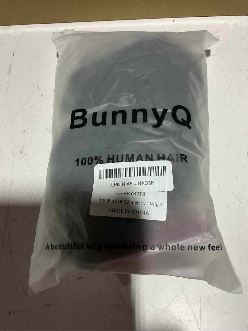 Condition photo showing New/Like New for BunnyQ 32 Inch Water Wave 13x6 HD Lace Front Wigs Human Hair Pre Plcked 200 Density Deep Part Curly Wig for Women with Baby Hair Water Wave Frontal Wigs Human Hair 32 Inch Natural black