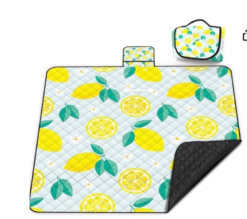extra large picnic blanket waterproof,80"x 80"foldable machine washable beach blankets,outdoor blanket for 6-8 adults,picnic mat suitable for indoor crawling,park beach,camping,hiking,travel(lemon)
