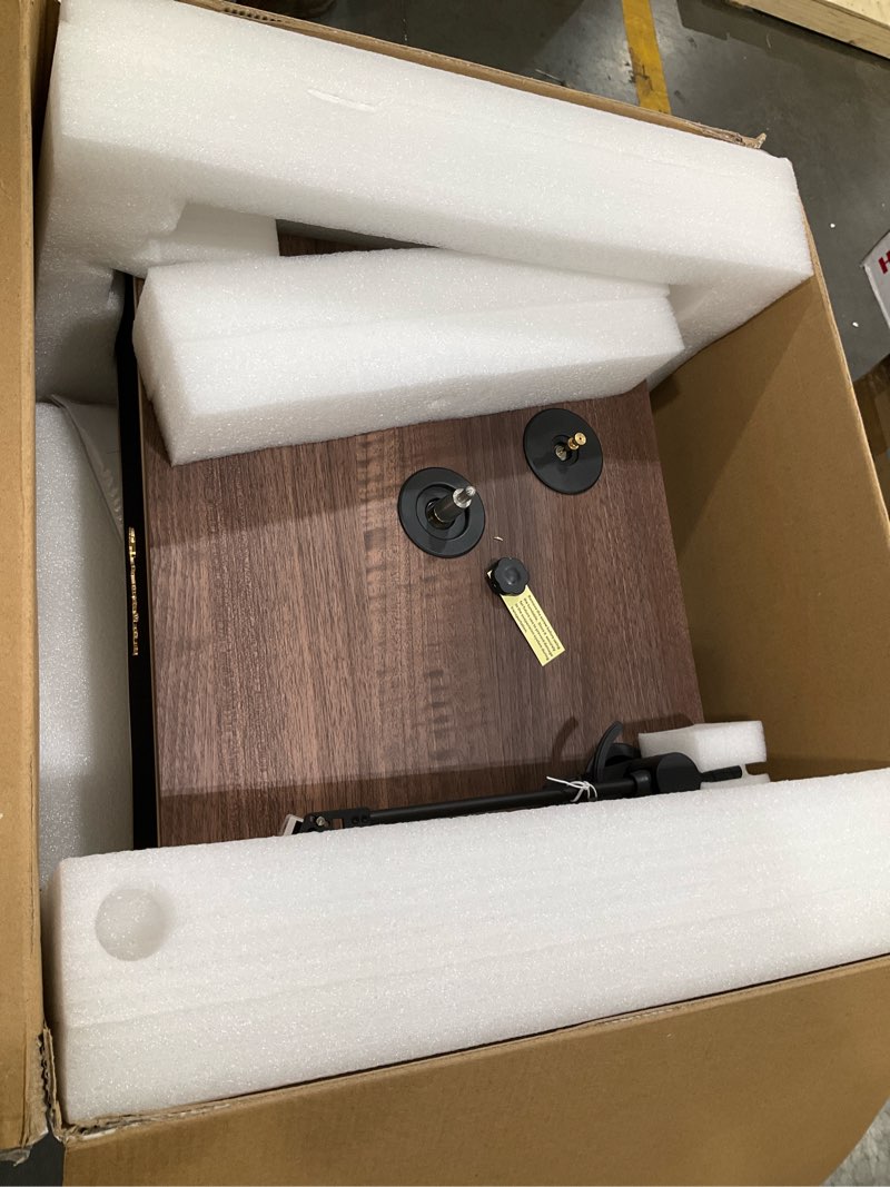 Condition photo showing As Is for Crosley CR6046A-WAGL Stave 2-Speed Bluetooth Record Player Turntable with Built-in Speakers, Walnut