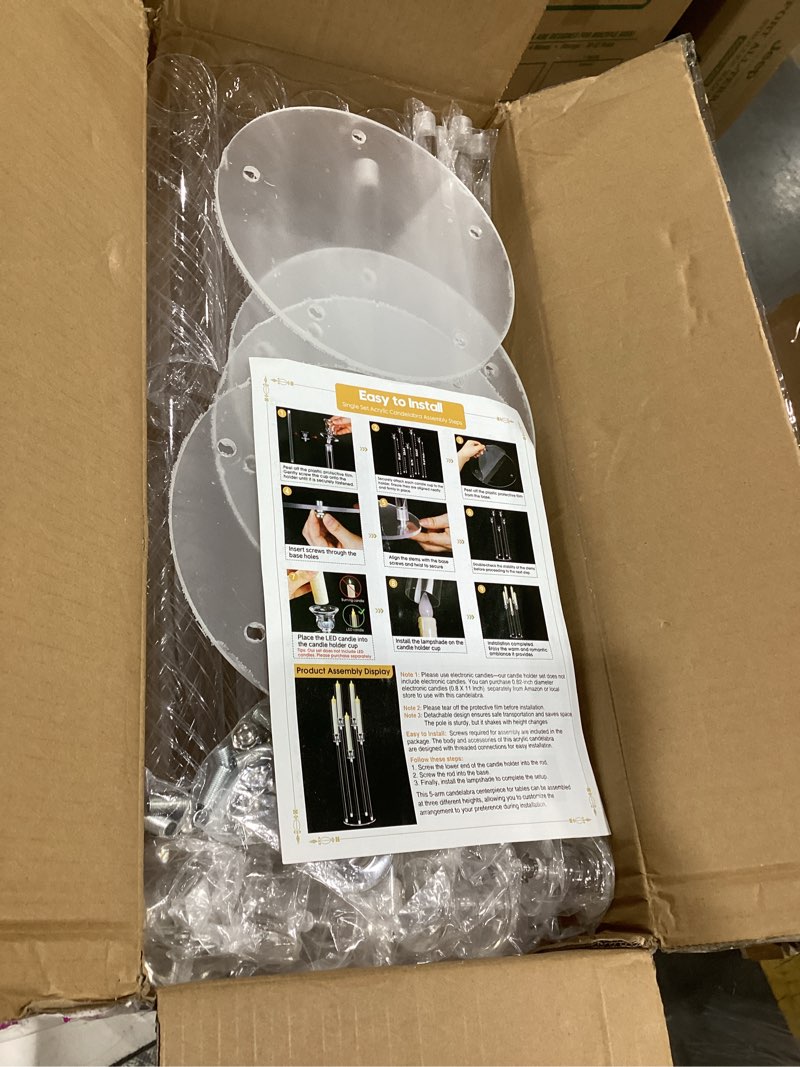 Condition photo showing As Is for 4 set 5 arms 34.6'' acrylic candelabra centerpieces for wedding table decorations,clear 5 arms candlesticks holder with acrylic shade for valentine's day dinner party fireplace gift fit led candle no candle 34.6'' 4