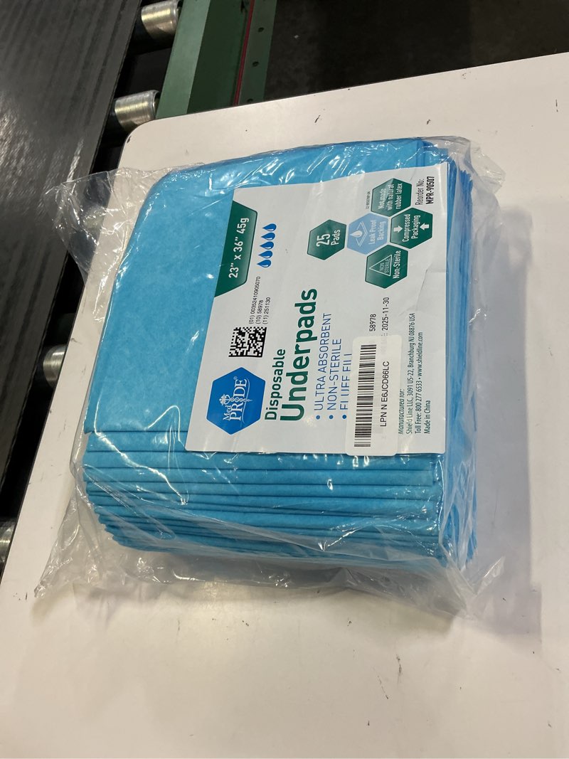 Condition photo showing New/Like New for med pride disposable underpads 23'' x 36'' (25-count) incontinence pads, chux, bed covers, puppy training | thick, super absorbent protection for kids, adults, elderly | liquid, urine, accidents 25 count (pack of 1)