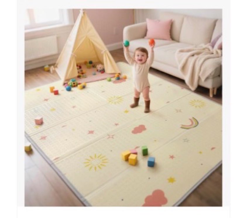 mallify extra large foldable play mat, reversible baby play mat with edge reinforcement, non-toxic and waterproof for the floor, foam play mat with travel bag