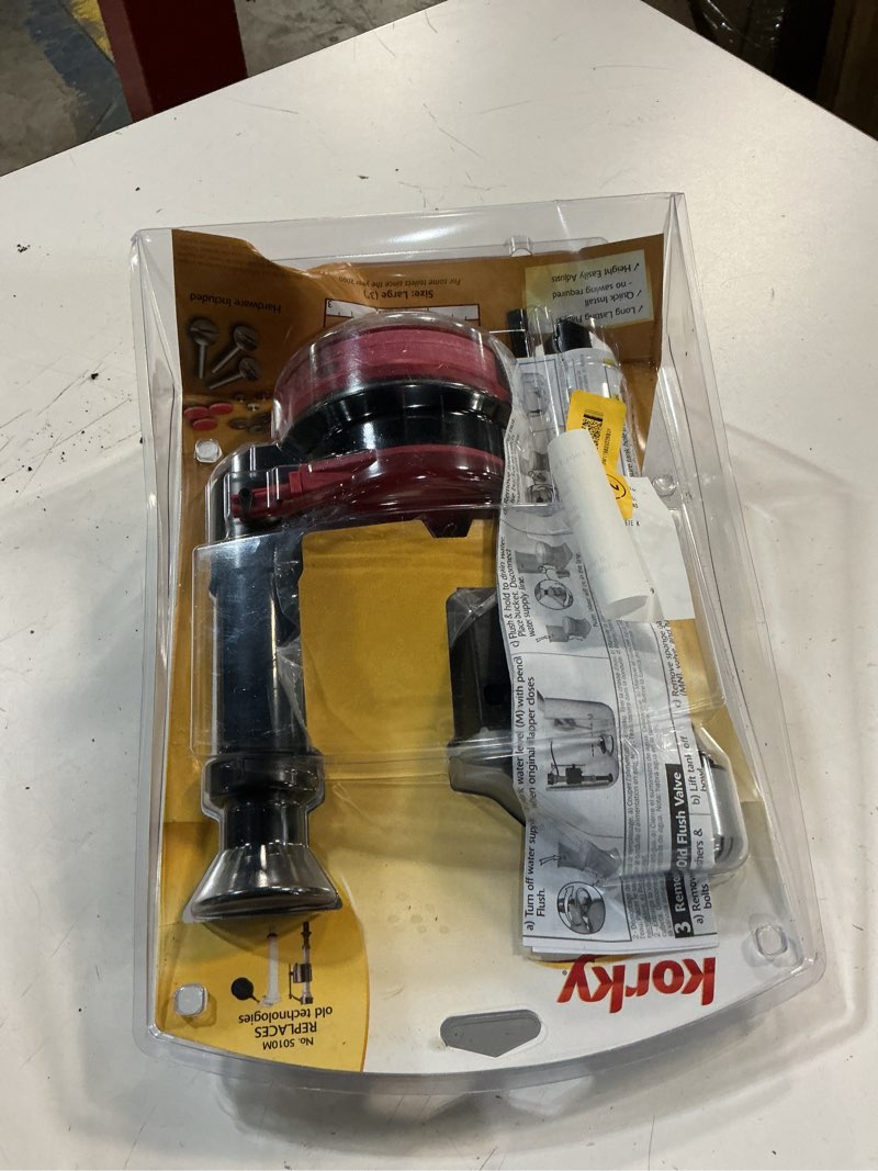 Condition photo showing As Is for korky complete toilet repair kit - size: large 3-inch - fixes: running, noisy, no/slow refill, and no/weak flush toilets - easy to install, 5010mp