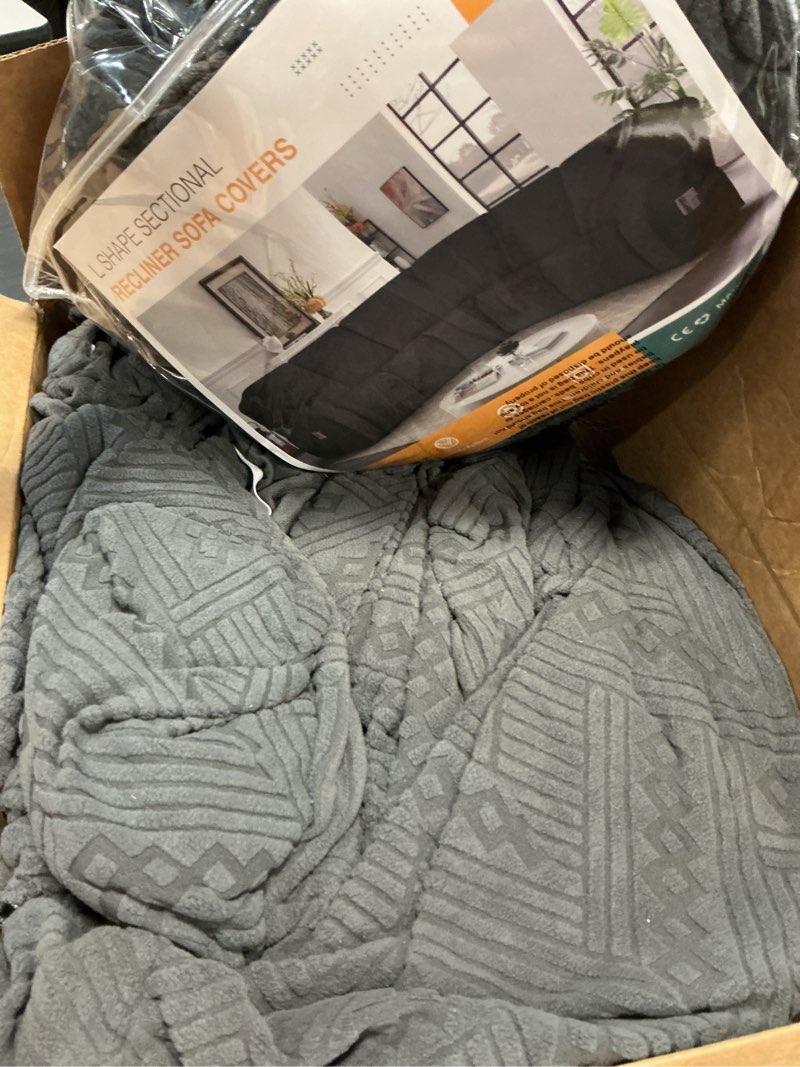 Condition photo showing As Is for Ruaozz Sectional Sofa Covers Oversized L Shape 5 Seat Recliner Couch Covers - Washable Soft Extra Large Sectional Covers with Pockets (Dark Gray) Dark Gray L Shape 5 Seat Recliner Cover