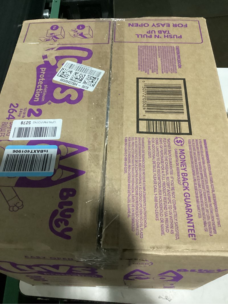 Condition photo showing Good Condition for luvs size 2 baby diapers, platinum protection bluey diapers for day & night, size 2, 264 count (packaging may vary) size 2 264