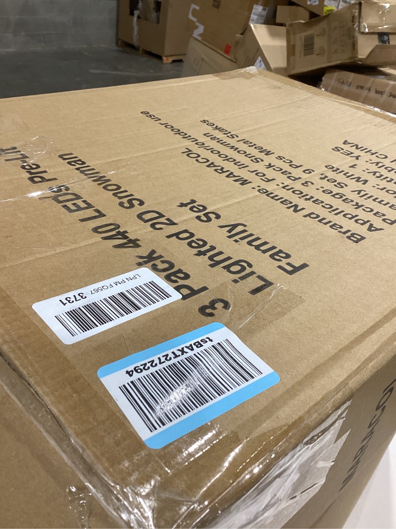 Condition photo showing Good Condition for 4.2FT Christmas Snowman Family Set, 3 Piece 440 LED Pre-Lit Large Lighted Snowman Family 2D Holiday Decoration for Outdoor Garden Holiday Decor, Christmas Event Decoration White,Red