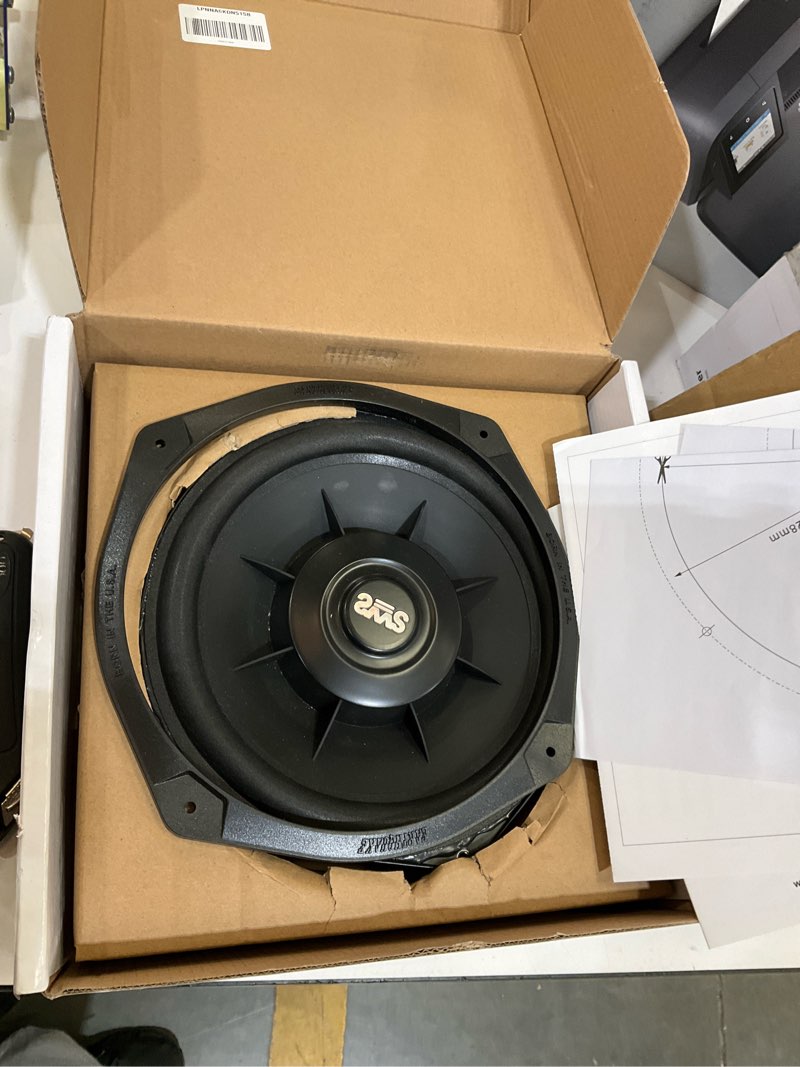 Condition photo showing As Is for earthquake sound sws-8xi 8-inch shallow woofer system under-the-seat subwoofer, 2-ohm (single) 8-inch (2-ohm) - single