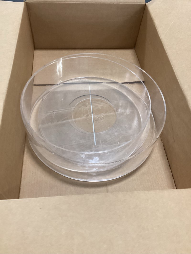 Condition photo showing As Is for 2pcs Clear Acrylic Fillable Cake Display Stand Round Riser for Weddings Birthdays Parties Versatile Cake Holder for Desserts Snacks Elegant
