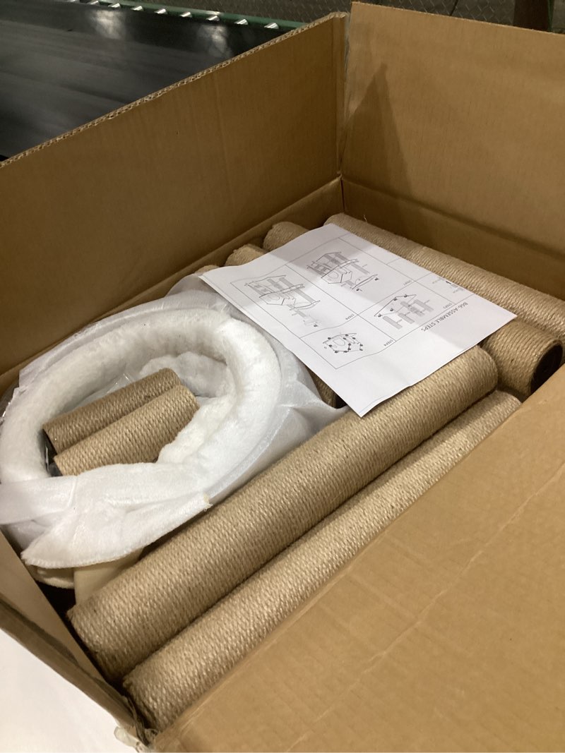 Condition photo showing Good Condition for cat tree, wood cat tree tower for indoor cats, 47.3" modern cat tower with sisal-covered scratching posts and top perch?cat condo with acrylic hammock for small large cats b66