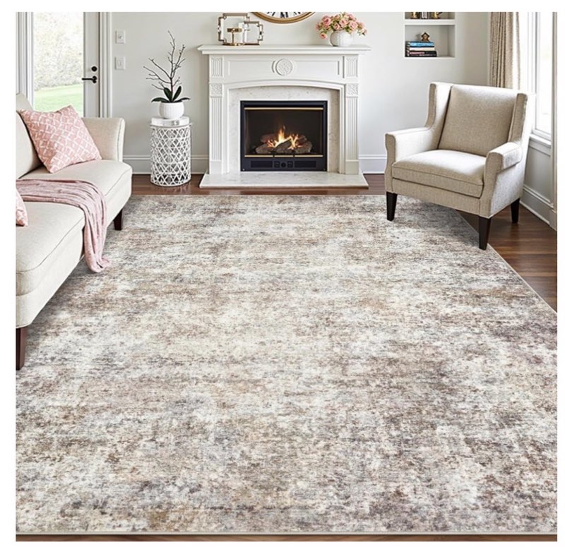Living Room Area Rugs,8x10 Abstract Large Washable Rug Neutral Modern Low Pile Carpet for Bedroom Fo