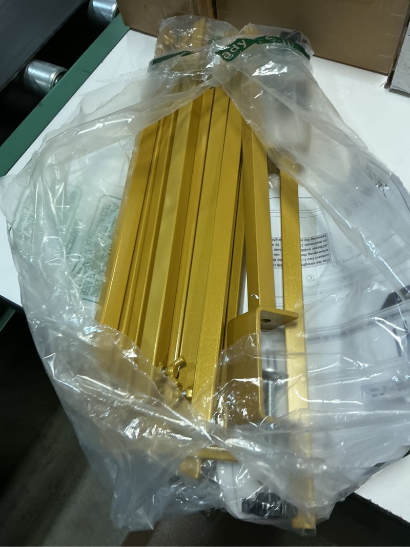 Condition photo showing As Is for over the table rod stand with clamps adjustable 13''-42'' tall 29"-98" length gold table arch hanging for wedding birthday party halloween christmas decoration 1 gold