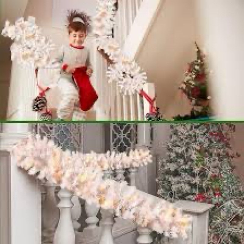 Hotop 9 ft Faux Spruce Artificial Christmas Garland LED Garland Warm Pine Prelit Battery Operated Li