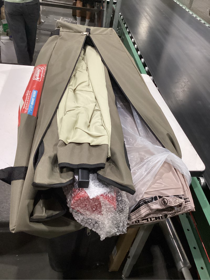 Condition photo showing New/Like New for coleman cot and thick queen air mattress combo side tables  pump included