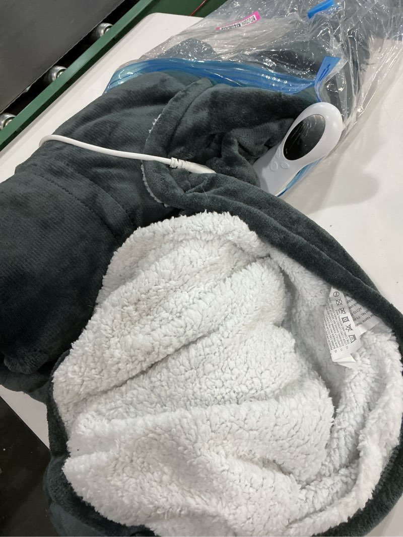 Condition photo showing As Is for Wearable Electric Blankets, Heated Snuggle Blanket, 70"*50" Flannel Sherpa Electric Heating Throw Blanket with Hood, Sleeves, Foot Pocket, 10 Heating 3 Timer Settings for Women Men