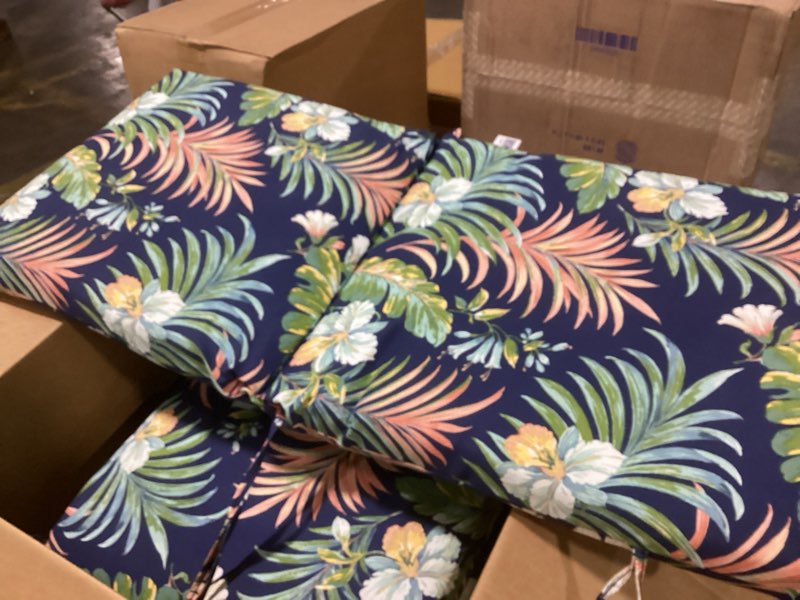 Condition photo showing New/Like New for arden outdoor dining chair cushion, 2 pack, 20 x 20, rain-proof, fade resistant, 20"l x 20"w simone blue tropical 2