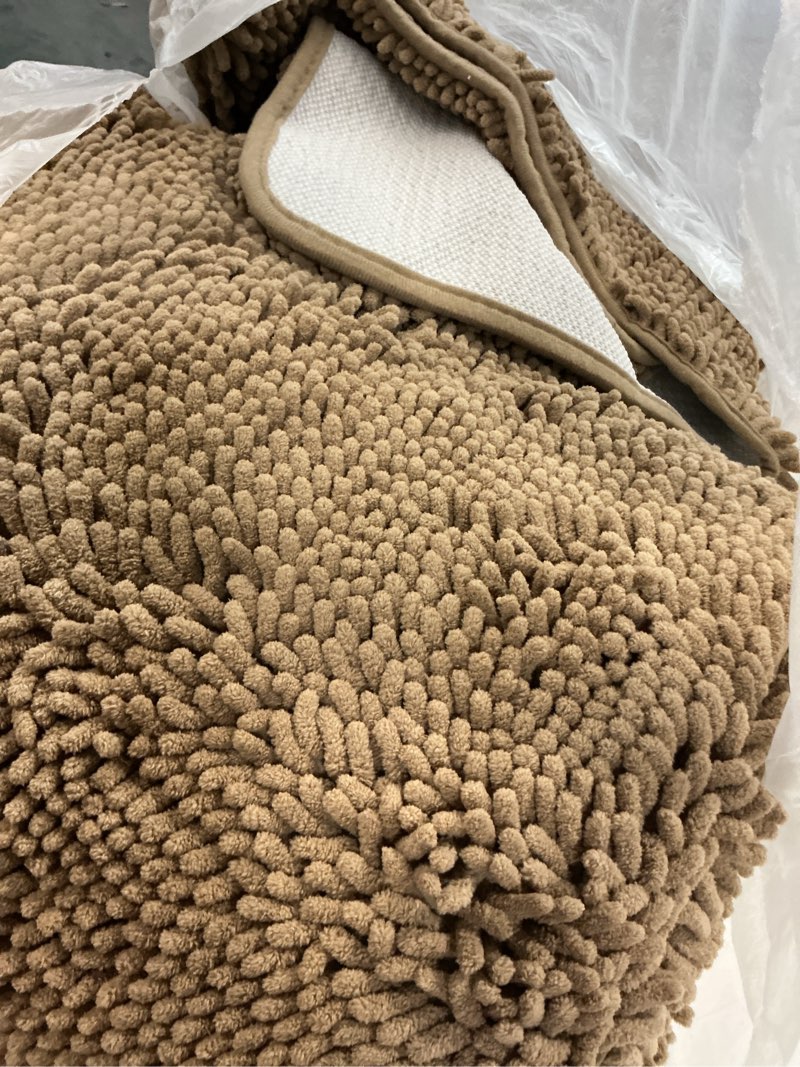 Condition photo showing Good Condition for olanly large bathroom rugs 70x46, extra soft absorbent chenille bath rugs, rubber backing quick dry, machine washable bath mats for bathroom floor, tub and shower, home decor accessories, tan 70" x 46" tan