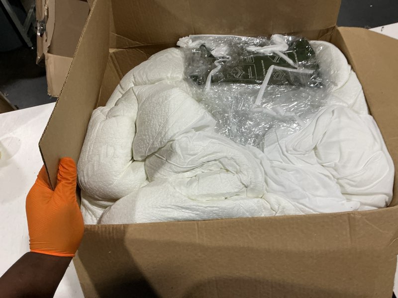 Condition photo showing As Is for extra-thick 2 inch king size mattress topper - ultra plush & soft viscose derived from bamboo mattress pad, naturally cooling & perfect for full body support, snow white snow white king