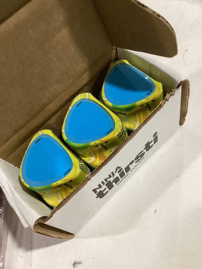 Condition photo showing New/Like New for Ninja Thirsti Flavored Water Drops, FRUITI CHILL+ Lemon Lime, Bold Fruit Flavor with Caffeine,Sparkling or Still, Zero Calories, Zero Sugar, Makes 17, 12oz drinks, 3 Pack, WCFLELIAM