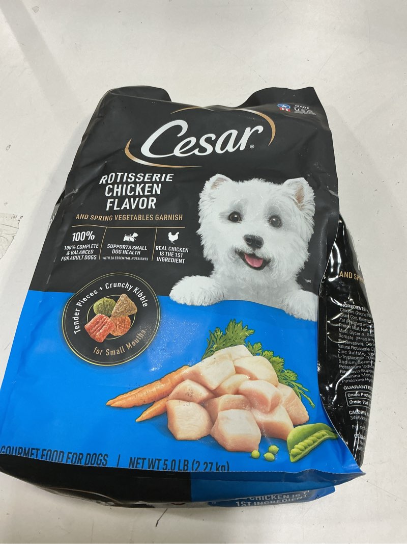 Condition photo showing New/Like New for ((BB:04/22/26))Cesar Rotisserie Chicken, Carrot, Pea and Vegetable Flavor Small Breed Dry Dog Food - 5lbs