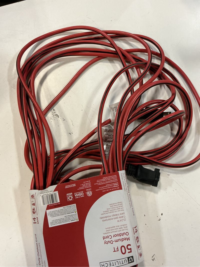 Condition photo showing Good Condition for utilitech medium duty 50-ft 14/3 red black 3 prong outdoor sjtw medium duty