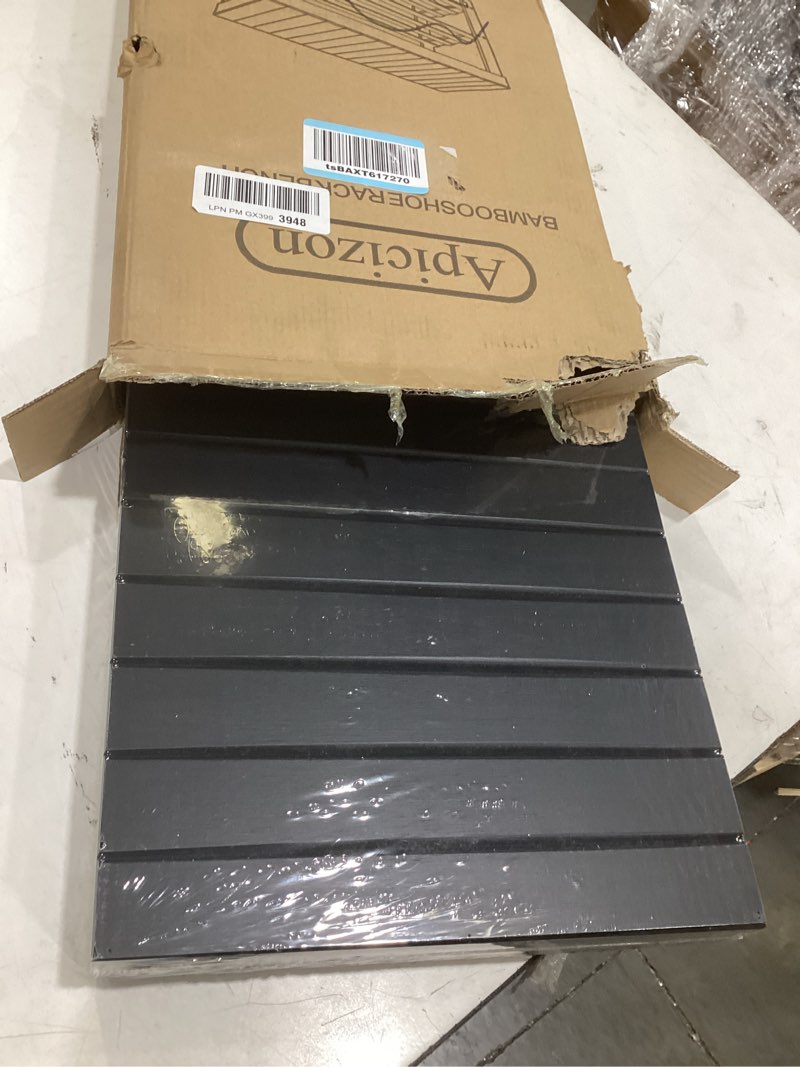 Condition photo showing Good Condition for apicizon bamboo shoe rack for entryway, 3-tier shoe rack bench for front door entrance, small shoe organizer with storage, black black 27.6 inches no cushion