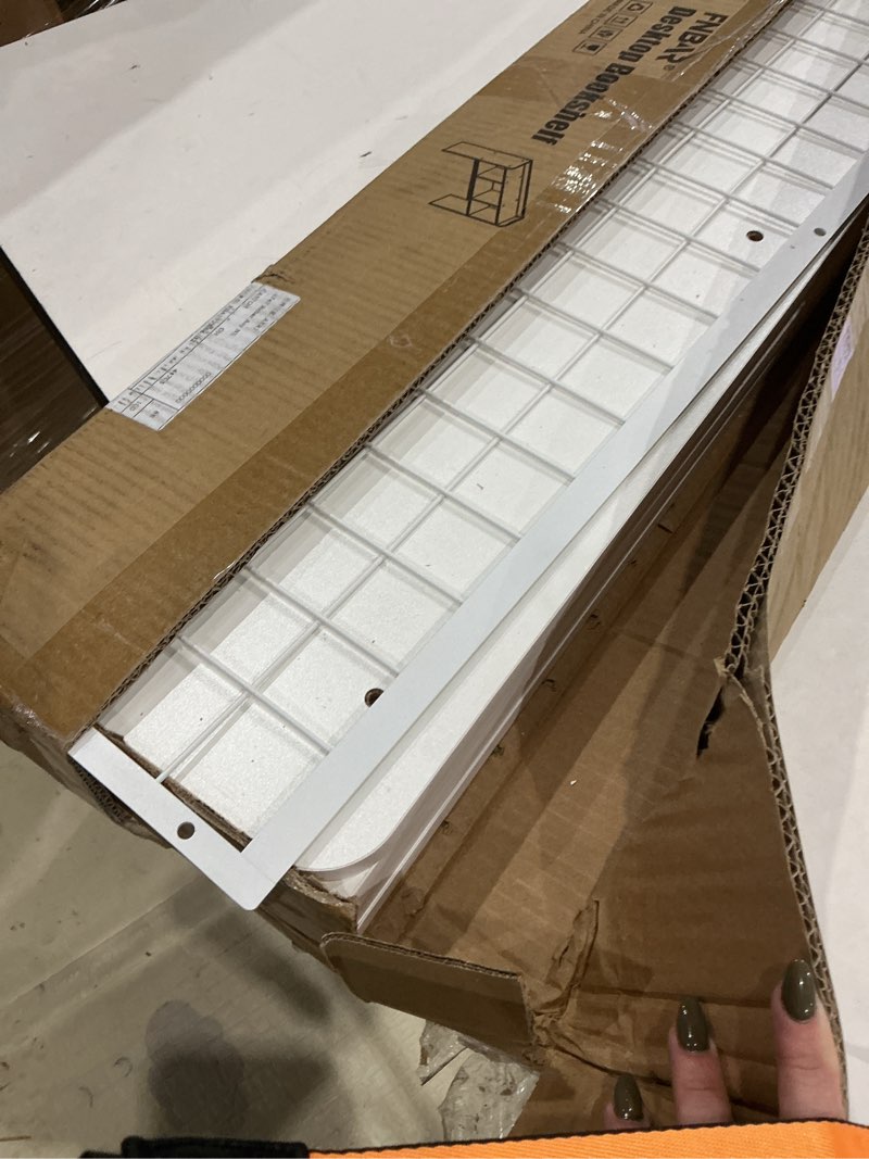 Condition photo showing As Is for item similar// oschf wooden desktop hutch bookshelf - free standing desk storage shelf with top edge for computer desk, desktop bookcase for dorm, home or office, countertop organizer, white, 45.3\" 45.3\" white