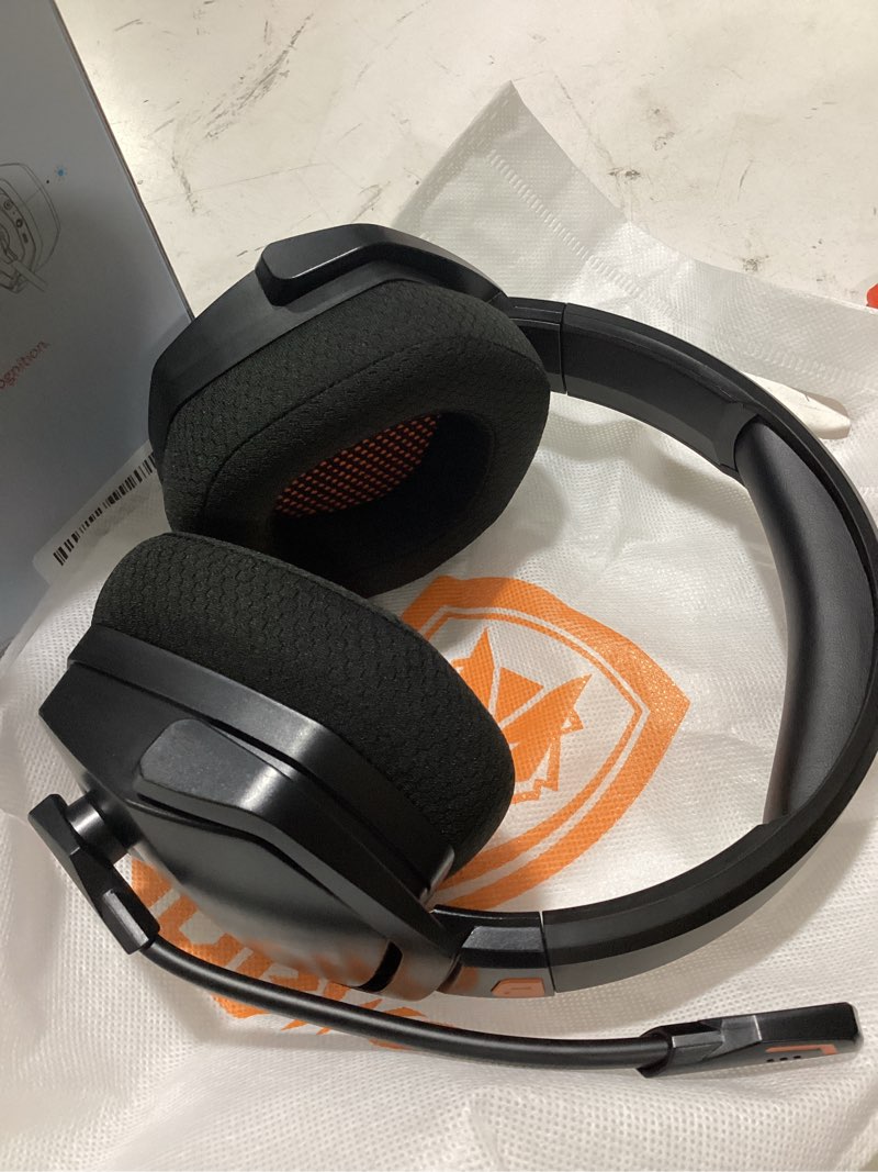 Condition photo showing As Is for nubwo wireless gaming headset with mic for ps5 ps4 pc, zero interference, 100-hour battery all-day play, 23ms sync? for fortnite & call of duty/fps gamers, triple mode all devices compatible - orange