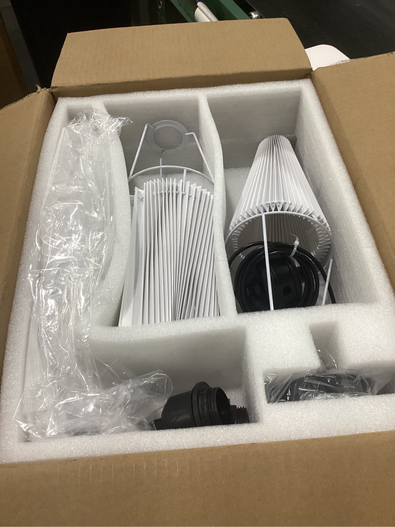 Condition photo showing New/Like New for modern chandelier, 2-light linear dining room light fixture with white fabric & abs shade kitchen island lighting fixture for over table, living room, bedroom black
