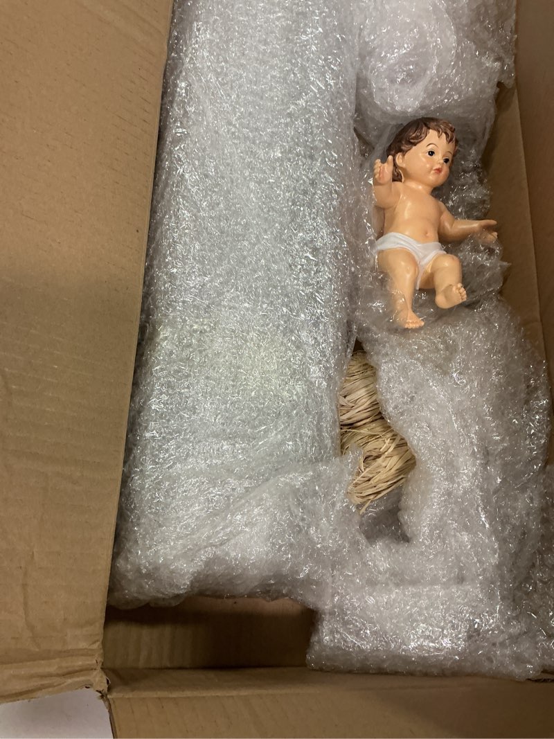 Condition photo showing Good Condition for Bucherry 4 Pcs Jumbo Large Wooden 25.6 Inch Baby in Manger Christmas Nativity Scene Manger with Resin Baby Religious Decoration and Natural Hay for Traditional Religious Xmas Indoor Outdoor Decor