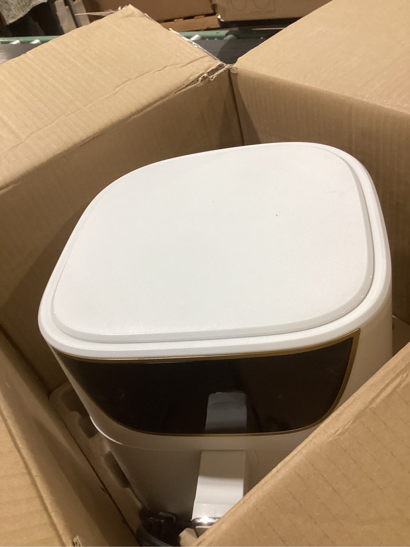 Condition photo showing As Is for Paris Hilton Air Fryer, Large 6-Quart Capacity, Nonstick Made without PFAS, Touchscreen Display, 8-in-1 (Air Fry, Roast, Broil, Bake, Reheat, Keep Warm, Pizza, Dehydrate), Dishwasher Safe, White