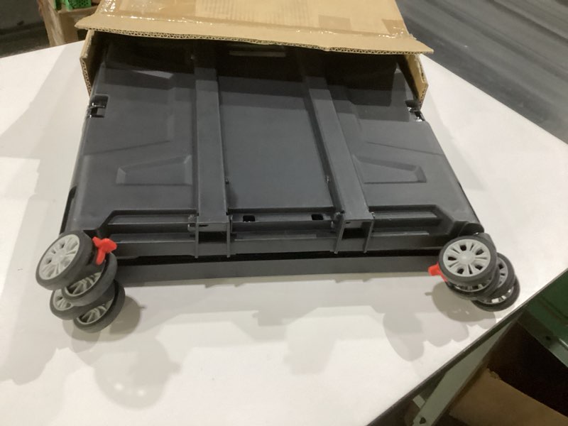 Condition photo showing As Is for clevermade wheeled storage crate  55l capacity  lockable lid  durable polypropylene  4 wheels  black/cream