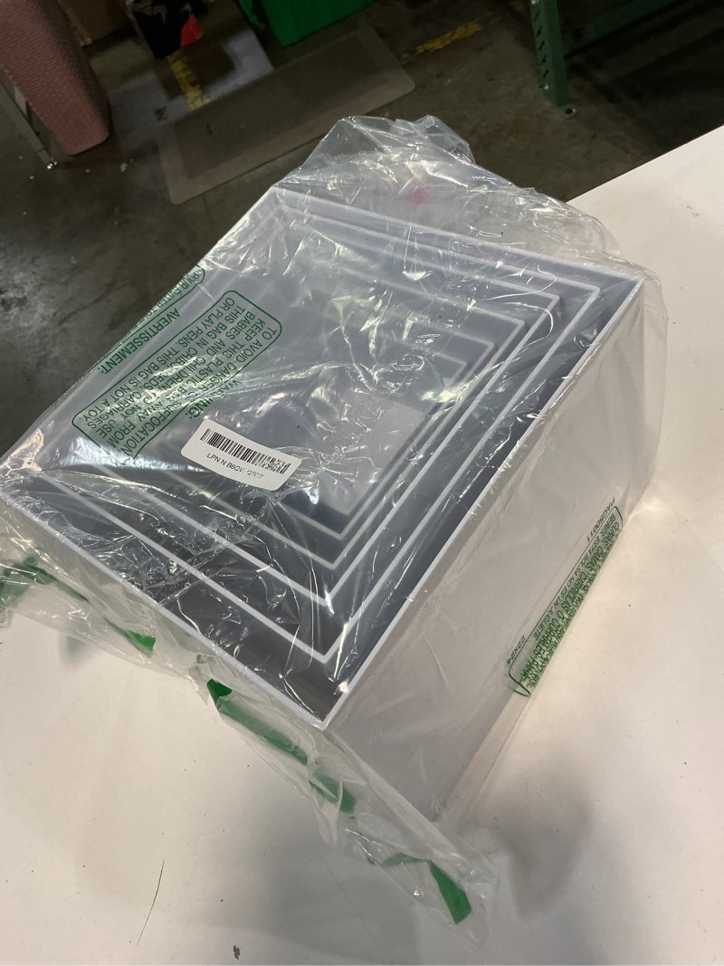 Condition photo showing Good Condition for 6pcs buffet risers with mini sign and maker, acrylic food risers for buffet table, catering dessert cake stand for party, collectibles jewelry display stand, white cube boxes nesting risers(10",9",8",7",6",5") white 5''6''7''8''9''10''