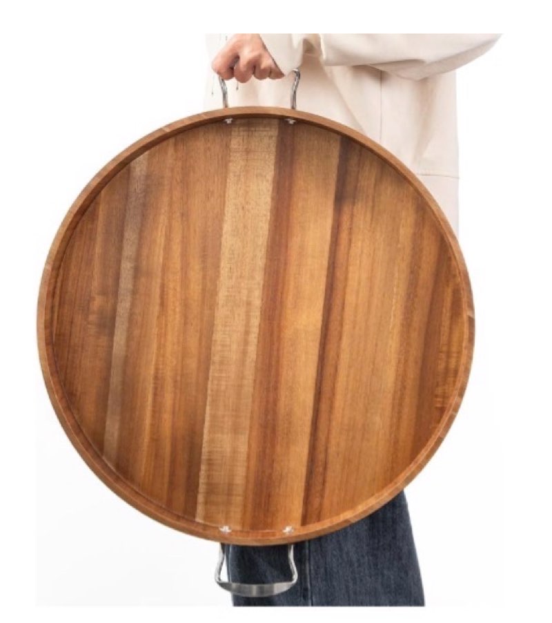 Ottoman Tray with Handles, 20 Inch Round Ottoman Tray Large Trays for Ottomans Wooden Serving Tray Decorative Trays for Living Room, Party, Breakfast, Drinks, Snacks, Appetizers