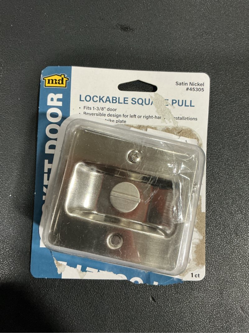 Condition photo showing Good Condition for M-D 1.375-in Satin nickel Pocket Door Pull