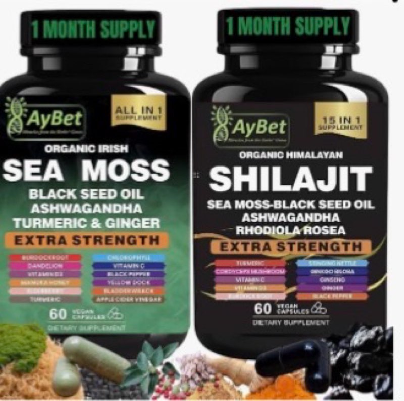 BB:10/2027) Parrox Shilajit and Sea Moss Bundle, Sea Moss 350mg, Black Seed Oil 200mg, Ashwagandha 100mg, Turmer
