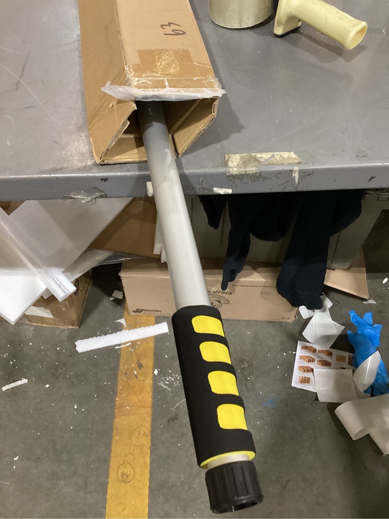 Condition photo showing As Is for gutter cleaning tools from the ground, 24ft reach telescoping gutter cleaner tool, rain gutters cleaning wand with 360° metal head, gutters cleaner hose attachment & connection adapter 16ft