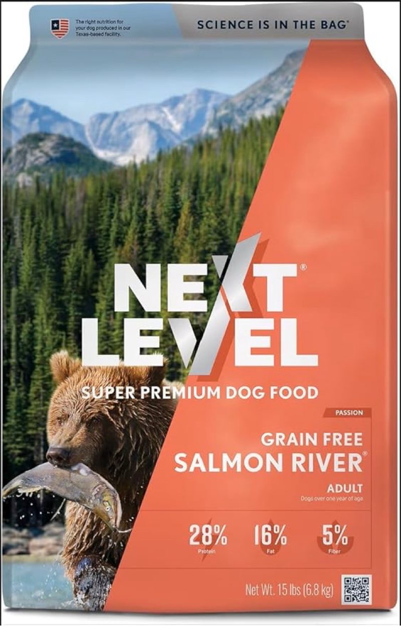 B.B 02/26/26. Next Level Super Premium Dog Food – Grain Free Salmon River – Dry Kibble for Dogs at All Life Stages of All Breeds – 28% Protein, Fish and Sweet Potato, Gluten Free Grains (15 Pound