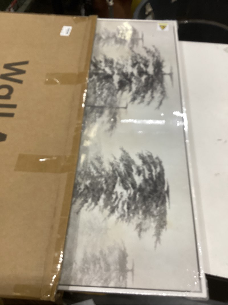 Condition photo showing New/Like New for framed black and white forest landscape wall art, modern minimalist pine tree canvas art prints, contemporary nature pictures wall decor for living room bedroom dining room hallway office 24x36 in 36"l x 24"w black and white pine tree