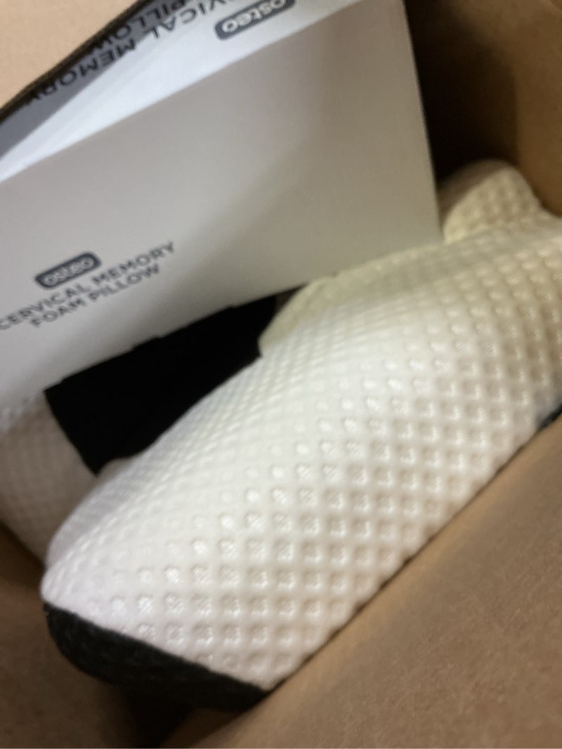 Condition photo showing As Is for Osteo Cervical Pillow for Neck Pain Relief, Hollow Design Odorless Memory Foam Pillows with Cooling Case, Adjustable Orthopedic Bed Pillow for Sleeping, Support for Side Back Sleepers Queen(25.5*16.5*5.2/4.1 inches) Black