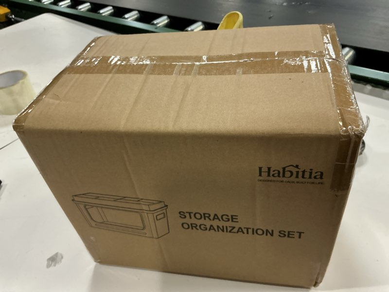 Condition photo showing New/Like New for Trash Bag Holder Dispenser – 2-Piece Organizer with Bamboo Lid & PET Base – Under Sink Kitchen Cabinet Bag Storage Solution