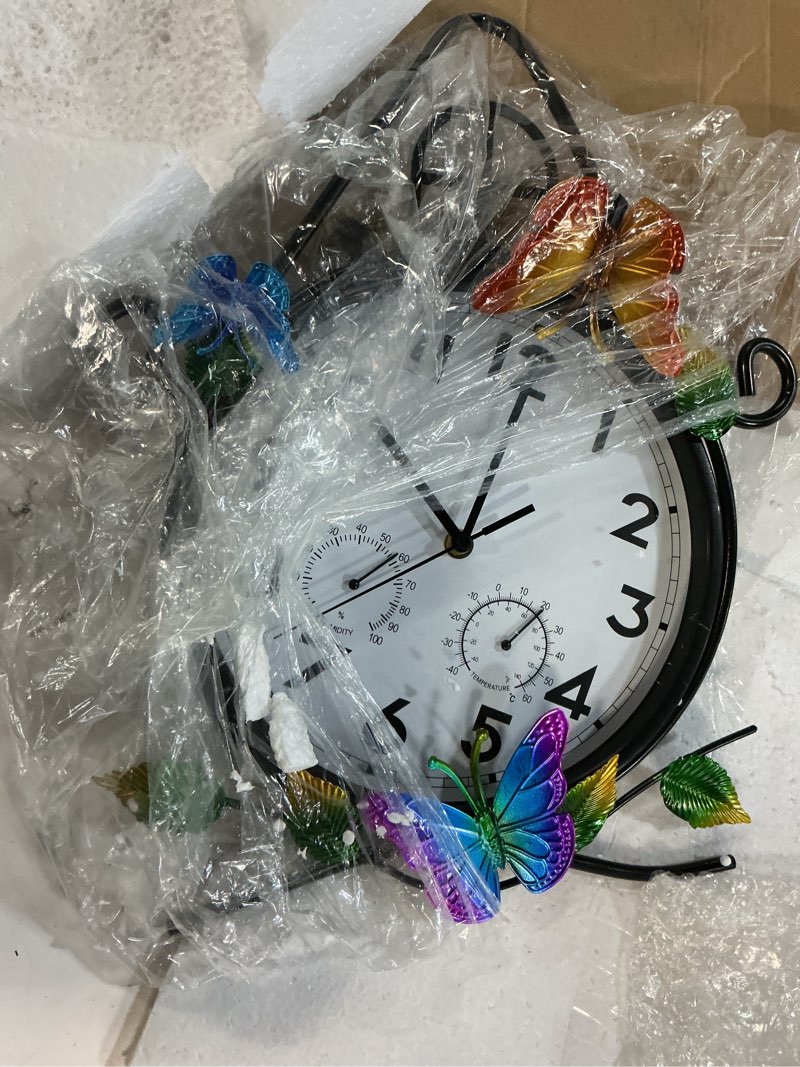 Condition photo showing Good Condition for 15'' large outdoor clock, wall clock with thermometer & humidity silent no-ticking outdoor clocks waterproof for patio, living room, kitchen black-house