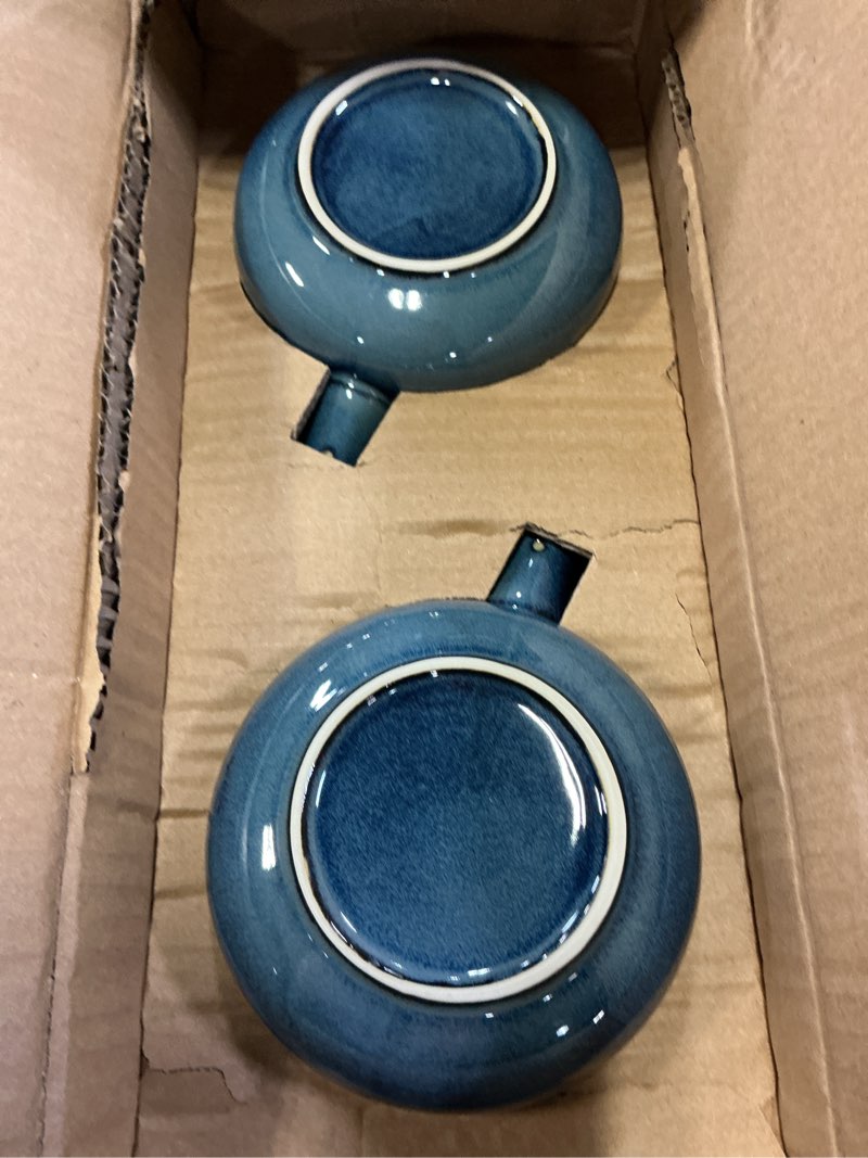 Condition photo showing New/Like New for vicrays French Onion Soup Bowls With Handles, 26 Ounce for Soup, Chili, Beef Stew, Chip Resistant, Dishwasher Microwave Safe, Set of 4 (Blue)