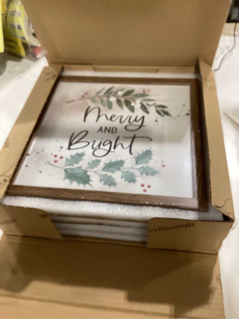 Condition photo showing New/Like New for ArtbyHannah Framed Christmas Wall Art Decor, Xmas Pictures Prints Set for Bathroom Living Room Bedroom Decorations- Winter Holiday Deer & Reindeer Cardinal Bird Tree Painting (4 Piece, 10x10 Inch)