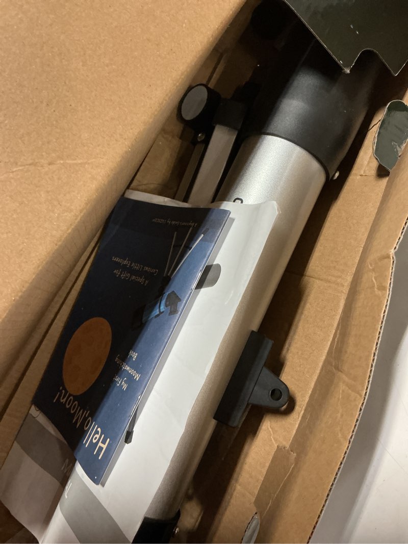 Condition photo showing Good Condition for telescope for kids 50mm 100x magnification beginner silver telescopio with tripod, 2 eyepieces, finder scope set, stem educational astronomy chritstmas gift for boys & girls ages 6-12