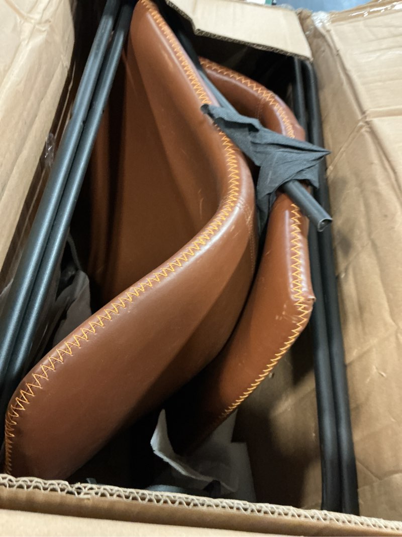 Condition photo showing As Is for Sweetcrispy Counter Height Bar Stools Set of 2, 30 inch Height Stool Faux Leather Barstools with Back, Armless Kitchen Island Countertop Comfortable Modern Chairs with Metal Legs - Brown Brown 2 Pcs 30" Counter Height Bar Stools