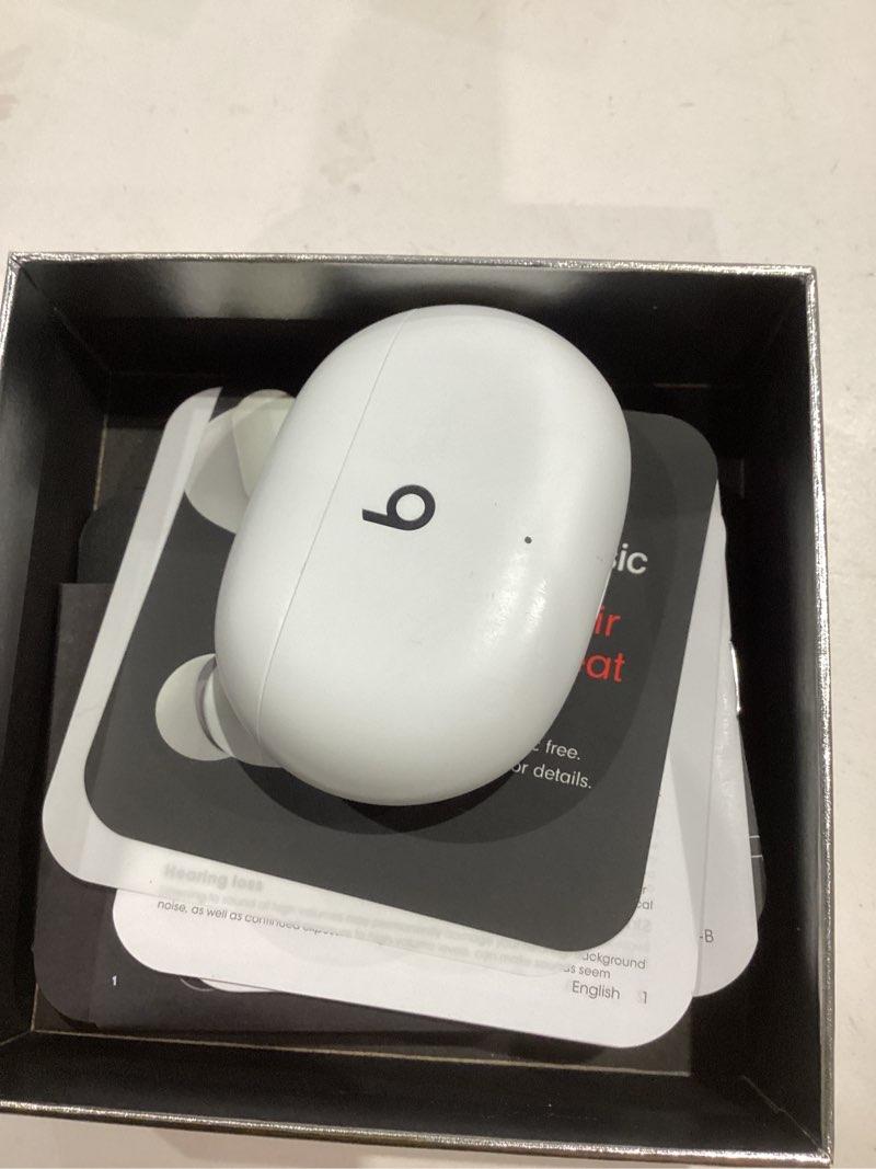 Condition photo showing Good Condition for Beats Studio Buds - True Wireless Noise Cancelling Earbuds - Compatible with Apple & Android, Built-in Microphone, IPX4 Rating, Sweat Resistant Earphones, Class 1 Bluetooth Headphones - White White Studio Buds Without AppleCare+