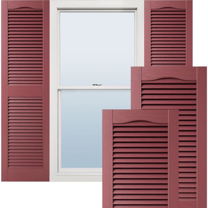 14 1/2\"w x 67\"h lifetime vinyl, tailormade cathedral top center mullion, open louver shutters, w/shutter-loks (per pair), wineberry
