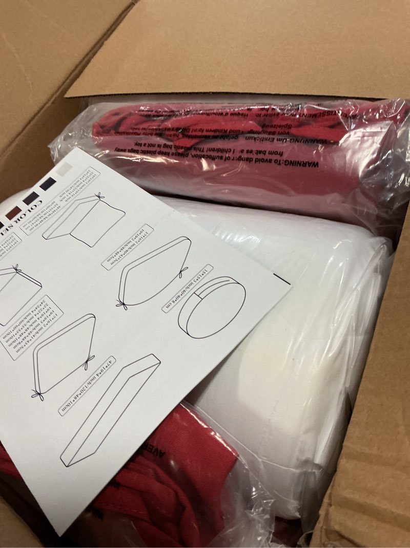 Condition photo showing New/Like New for outdoor chair cushions set of 2 for patio furniture 24x24x4 inch waterproof patio chair cushion 3 year color fastness square elastic foam garden couch pads with ties and handle,red red 24 x 24 x 4 in