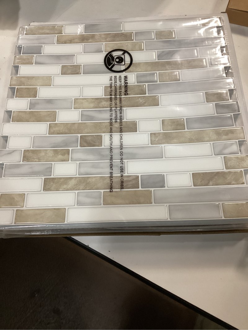 Condition photo showing New/Like New for Art3d 10-Sheet Heavy-Duty Peel and Stick Backsplash, Waterproof Wall Tiles Stick on Kitchen Backsplash Living Space, Beige & White 12 x 12 Inch Beige & White